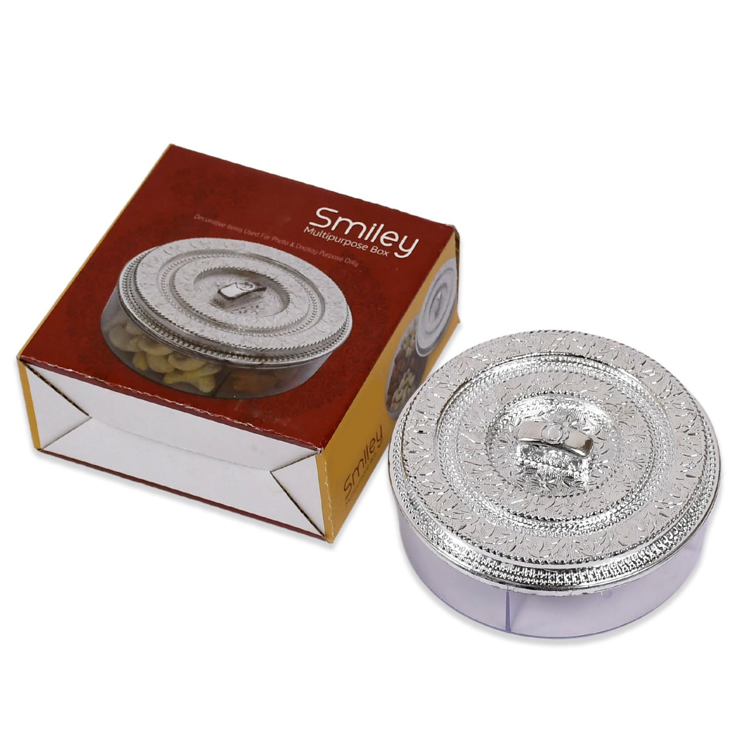 5268 Round Smiley Multi Purpose 4 Compartment Box For Home  Kitchen Use 5268 Round Smiley Multi Purpose 4 Compartment Box For Home  Kitchen Use